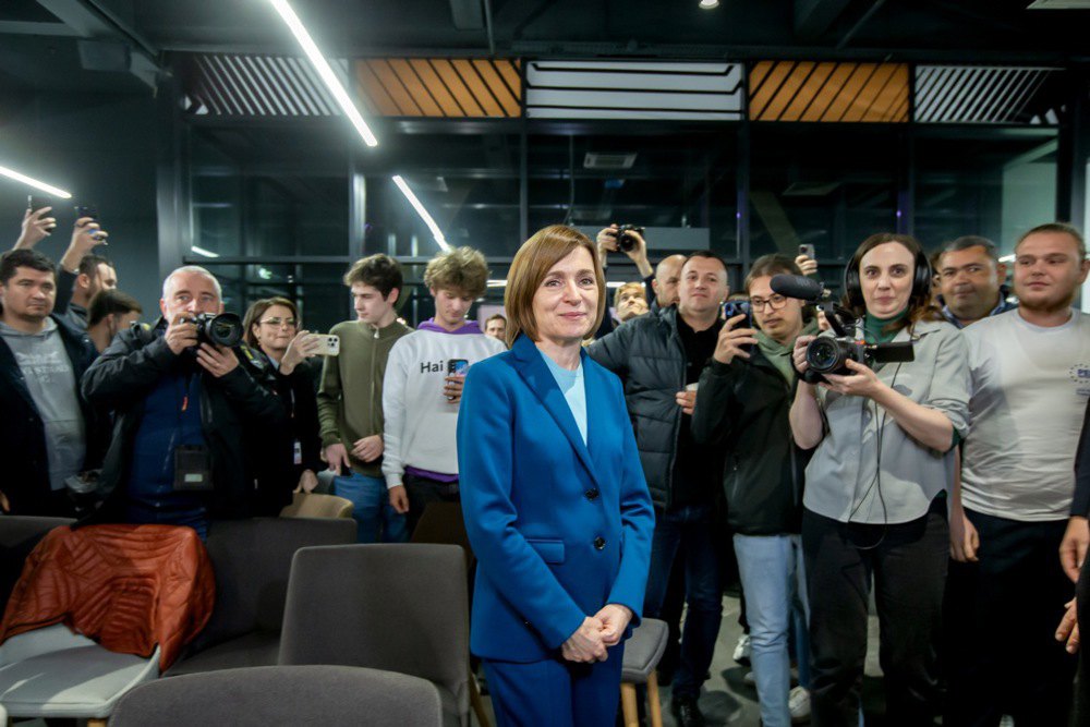 Мая Санду після підсумкової пресконференції в передвиборчому штабі, Кишинів, 3 листопада 2024 року.