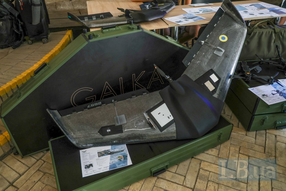 Український дрон GALKA -— поновлена модель безпілотного авіаційного комплексу Валькірія, створена для розвідки та коригування артилерійського вогню під час медіа-клубу Технологічних сил України.
