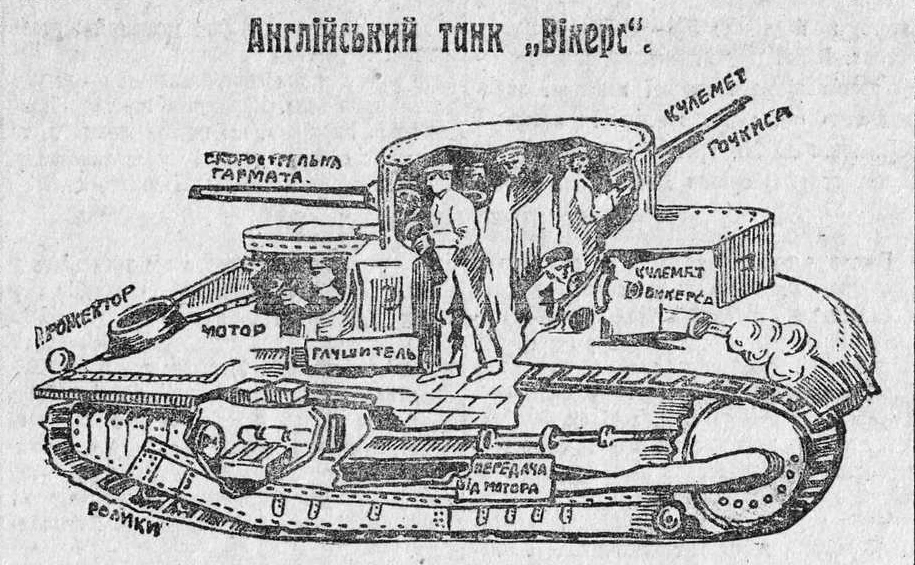 Англійський танк «Вікерс» (Комсомолець України. 15 грудня 1925 року. № 7. С. 4)