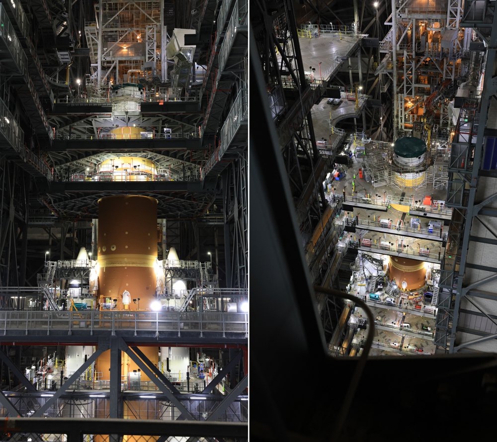 Підготовка перед запуском Artemis 2; на фото адаптер «Оріон» з’єднує верхній ступінь корабля з основою космічного корабля «Оріон». 