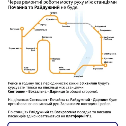 Kyiv City Express два місяці не курсуватиме між станціями «Радужний» та «Почайна»