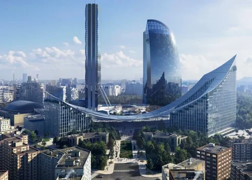 У Мілані завершують будівництво комплексу CityWave: дві вежі об’єднають 140-метровим навісом